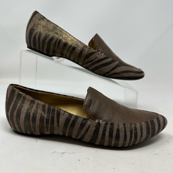 Geox Shoes Womens 37 US 7 Brown Grey‎ Animal Print Italian Leather Upper Flats - Picture 5 of 15